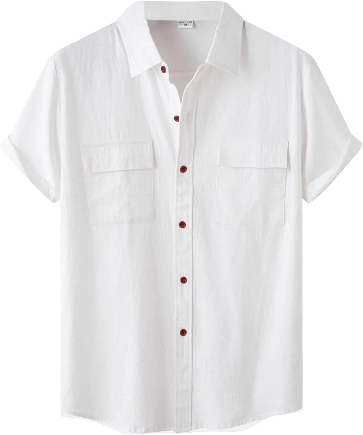 Wankang Mens Casual Button-Down Shirts Short Sleeve Linen Collared Pockets T-Shirts Summer Beach Hawaiian T Shirt for Men
