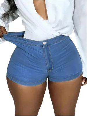 WDIRARA Women's High Waisted Button Stretchy Skinny Denim Shorts with Pockets