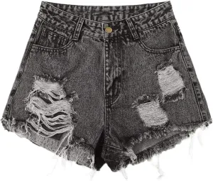 WDIRARA Women's High Waisted Raw Hem Distressed Ripped Casual Denim Shorts