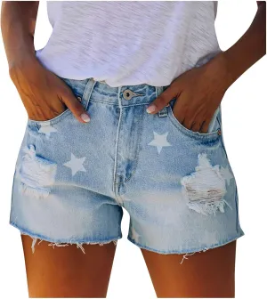 White Denim Shorts for Women High Waisted Cute Pure Color Stretchy Boyfriend Short Jeans with Pockets Frayed Hem Hot Short Pants Summer Shorts for Teen Girls
