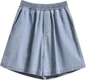 Wide Leg Denim Shorts for Women Stretchy High Waisted Loose Casual Bermuda Jeans Shorts Straigh Realxed Slim Fit Summer Jorts