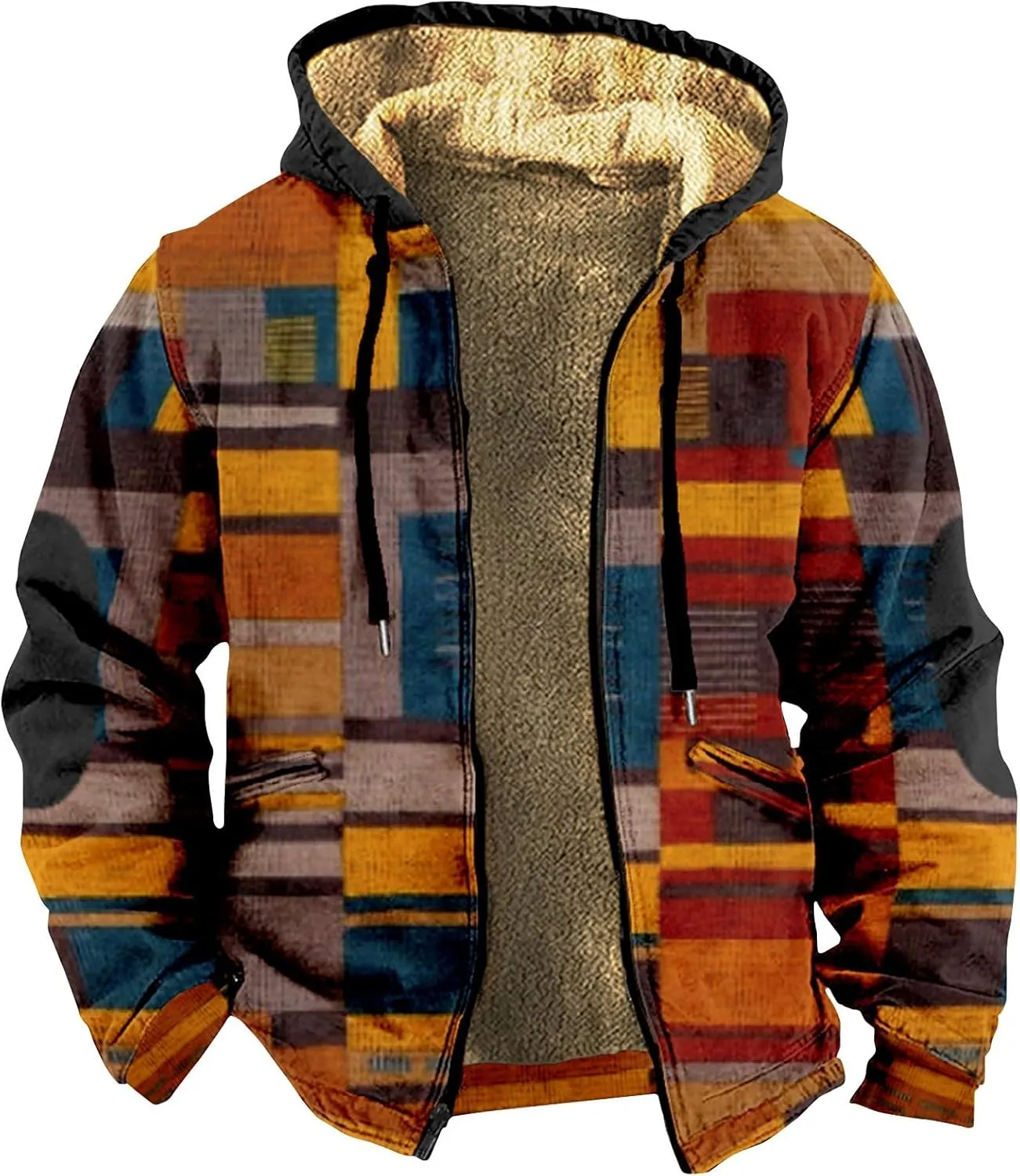 Winter Jackets for Men Heavyweight Sweatshirt Hoodie Coat Fleece Sherpa Lined Warm Jacket Zip Up Sweatshirt with Pockets