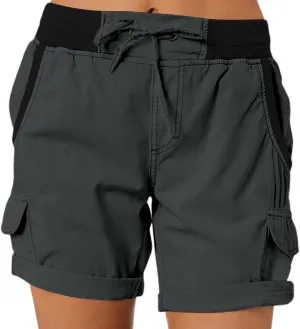 Women Cargo Shorts for Summer Elastic Waist Drawstring Trendy Hiking Outdoor with Pockets Baggy Solid Clothes