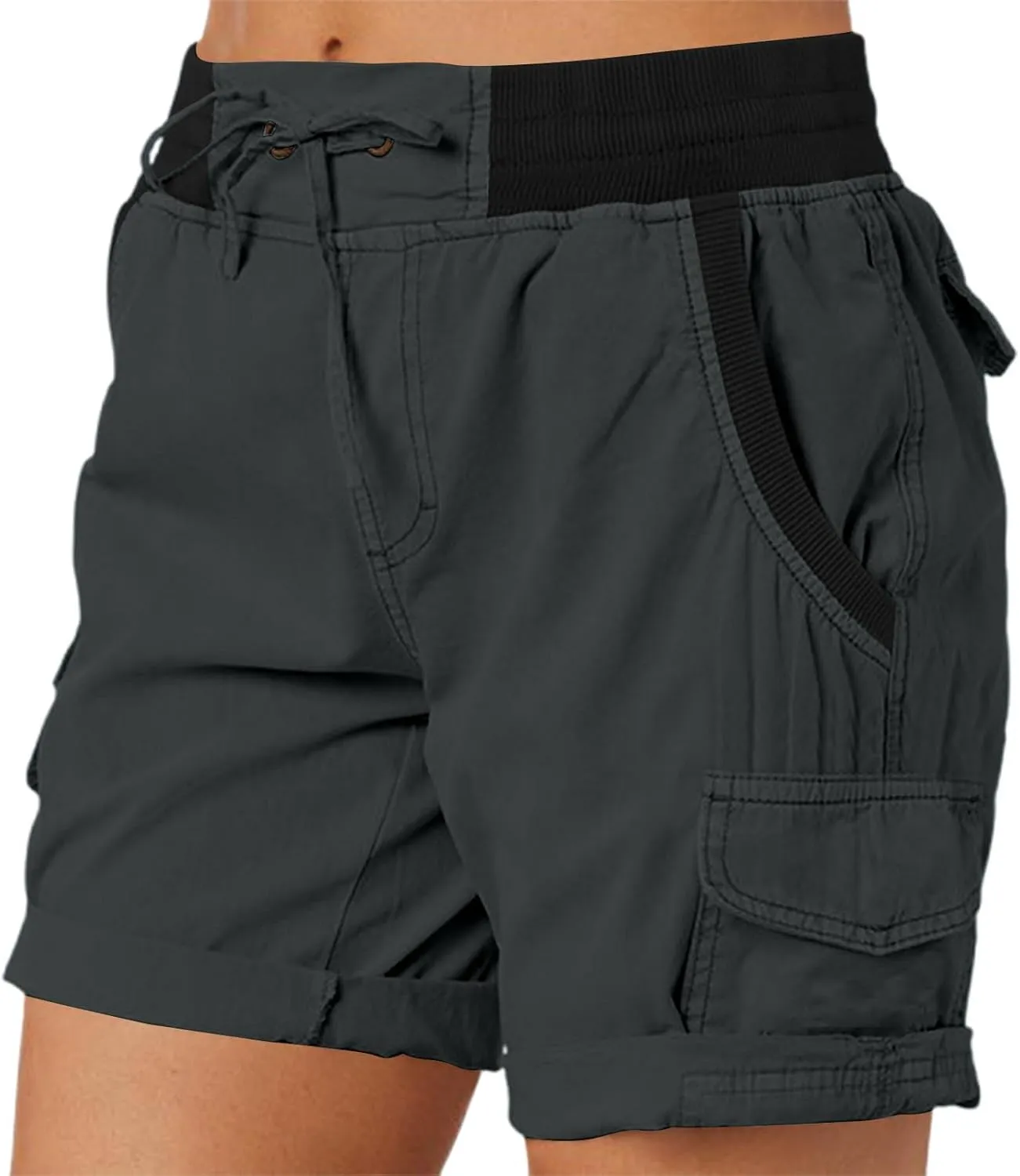 Women Cargo Shorts for Summer Elastic Waist Drawstring Trendy Hiking Outdoor with Pockets Baggy Solid Clothes
