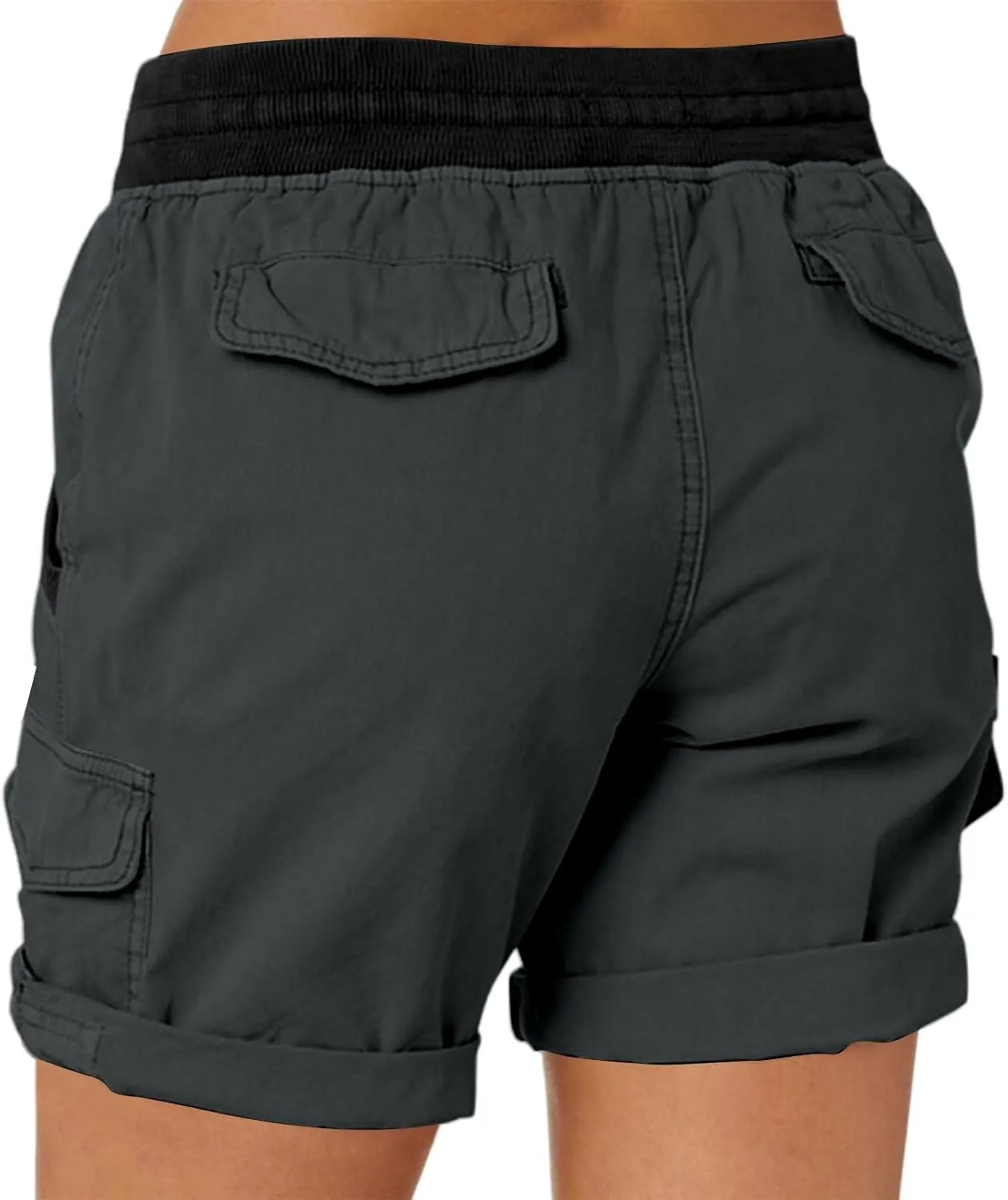 Women Cargo Shorts for Summer Elastic Waist Drawstring Trendy Hiking Outdoor with Pockets Baggy Solid Clothes