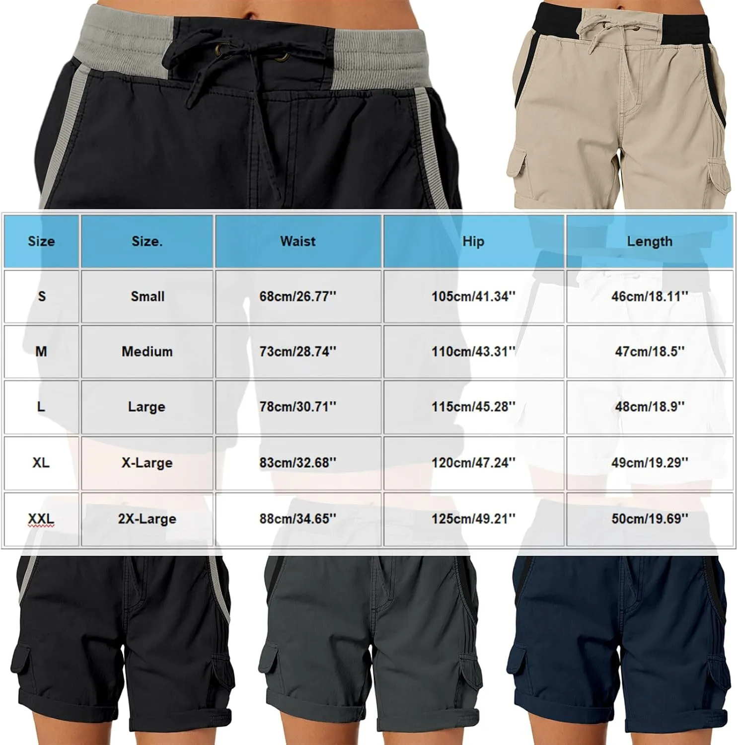 Women Cargo Shorts for Summer Elastic Waist Drawstring Trendy Hiking Outdoor with Pockets Baggy Solid Clothes