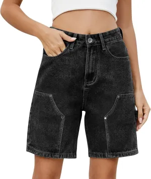 Women Jean Shorts High Rise Petite Wide Leg Short Pants with Pocket Vacation Casual Outfits