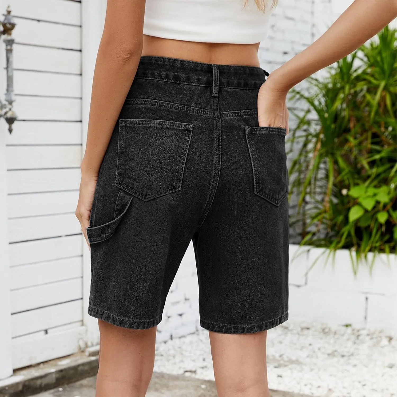 Women Jean Shorts High Rise Petite Wide Leg Short Pants with Pocket Vacation Casual Outfits