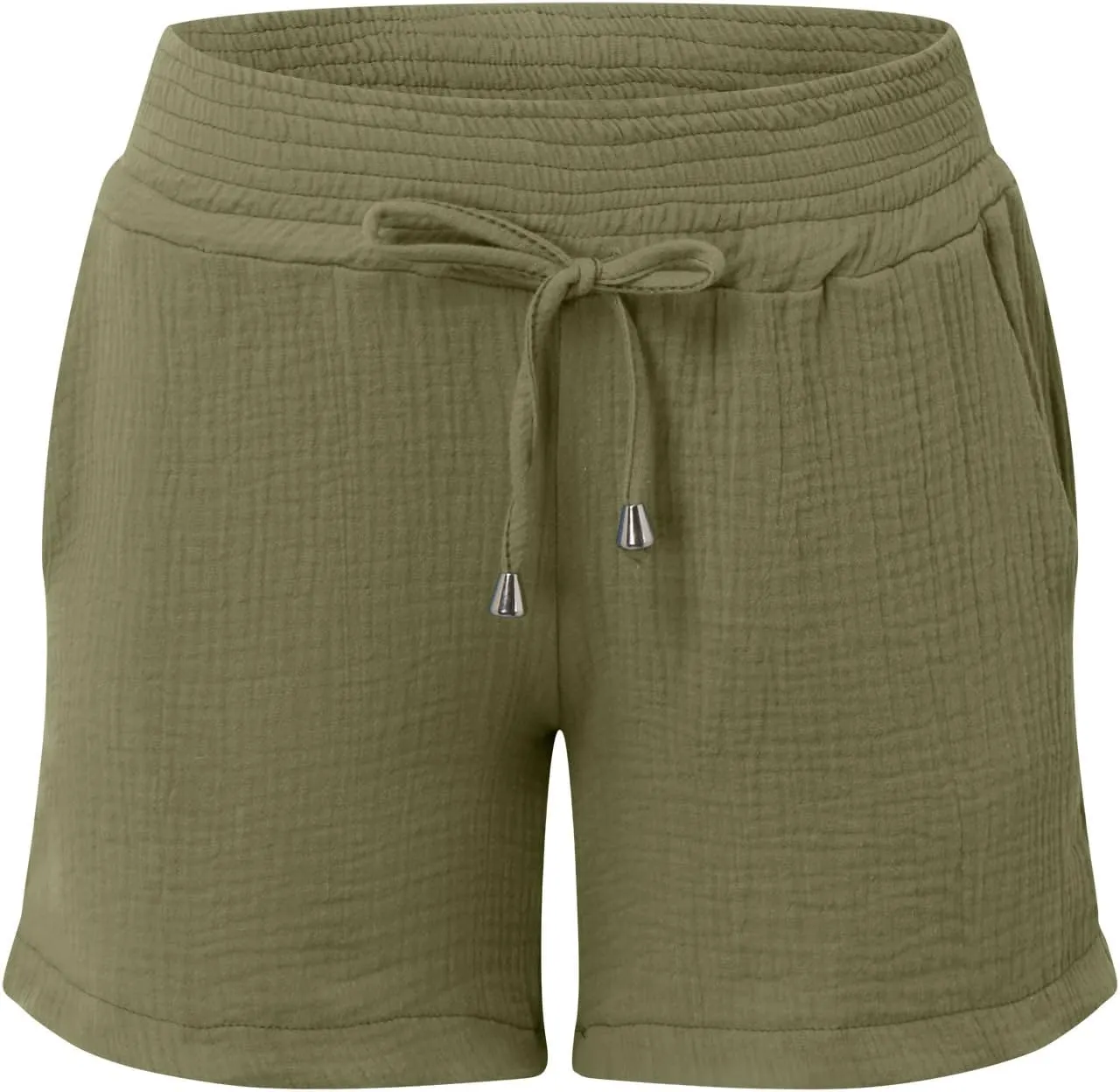 Women Layered Pleats Maternity Shorts Underbelly Drawstring Elastic Waist with Pockets Comfy Casual Beach Shorts