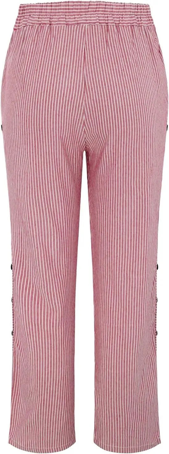 Women Linen Pants Casual Loose Elastic Waist Side Back Four Pockets 9/10 Pants Summer Beach Vacation Clothes for
