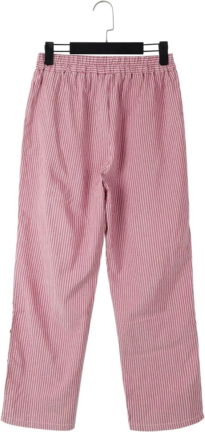 Women Linen Pants Casual Loose Elastic Waist Side Back Four Pockets 9/10 Pants Summer Beach Vacation Clothes for