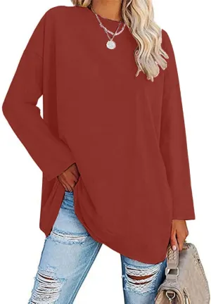 Women Oversized Crew Neck T-Shirts Loose Long Sleeve Tunic Top 2024 Comfy Cozy Cotton Lounge Tees