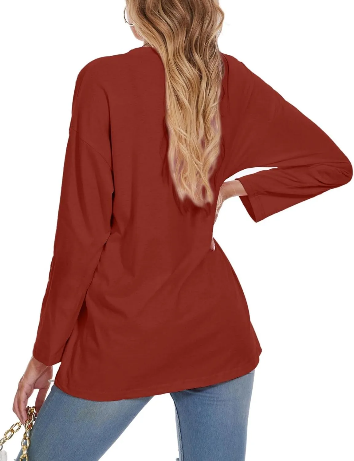 Women Oversized Crew Neck T-Shirts Loose Long Sleeve Tunic Top 2024 Comfy Cozy Cotton Lounge Tees