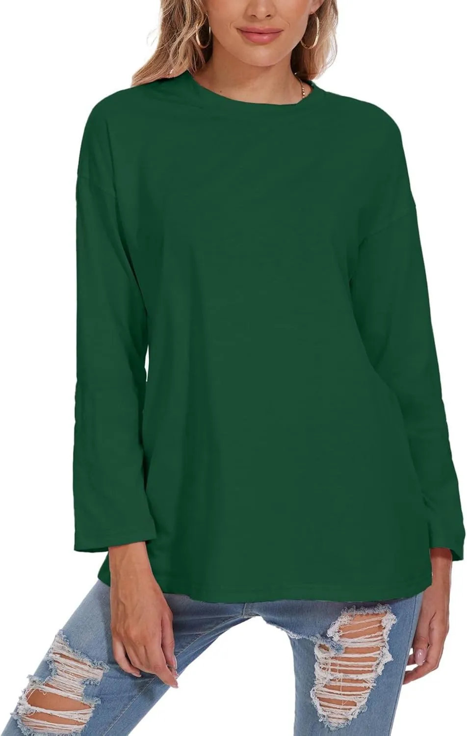 Women Oversized Crew Neck T-Shirts Loose Long Sleeve Tunic Top 2024 Comfy Cozy Cotton Lounge Tees
