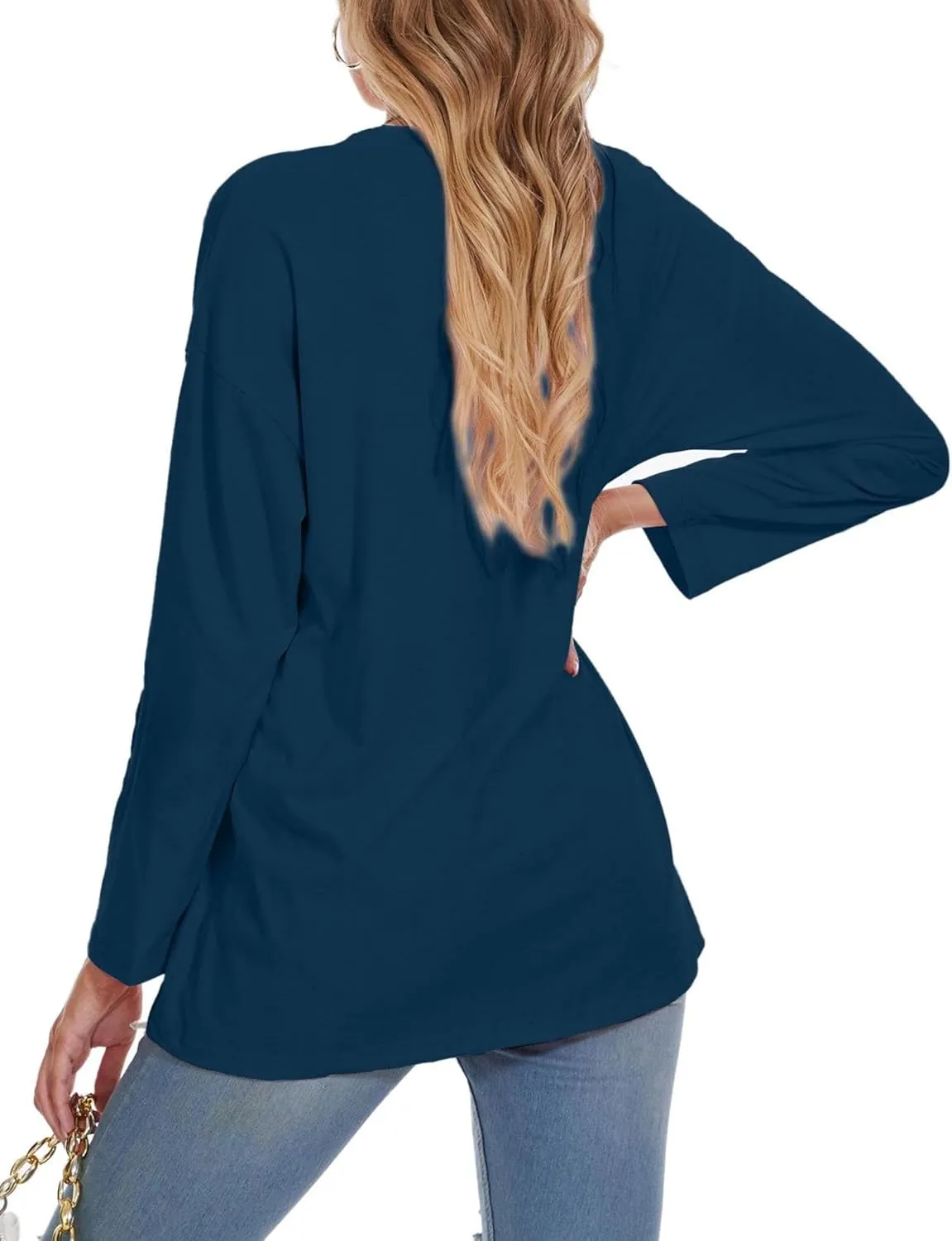 Women Oversized Crew Neck T-Shirts Loose Long Sleeve Tunic Top 2024 Comfy Cozy Cotton Lounge Tees