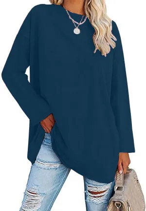 Women Oversized Crew Neck T-Shirts Loose Long Sleeve Tunic Top 2024 Comfy Cozy Cotton Lounge Tees