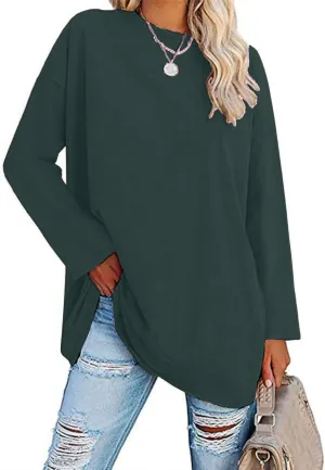 Women Oversized Crew Neck T-Shirts Loose Long Sleeve Tunic Top 2024 Comfy Cozy Cotton Lounge Tees