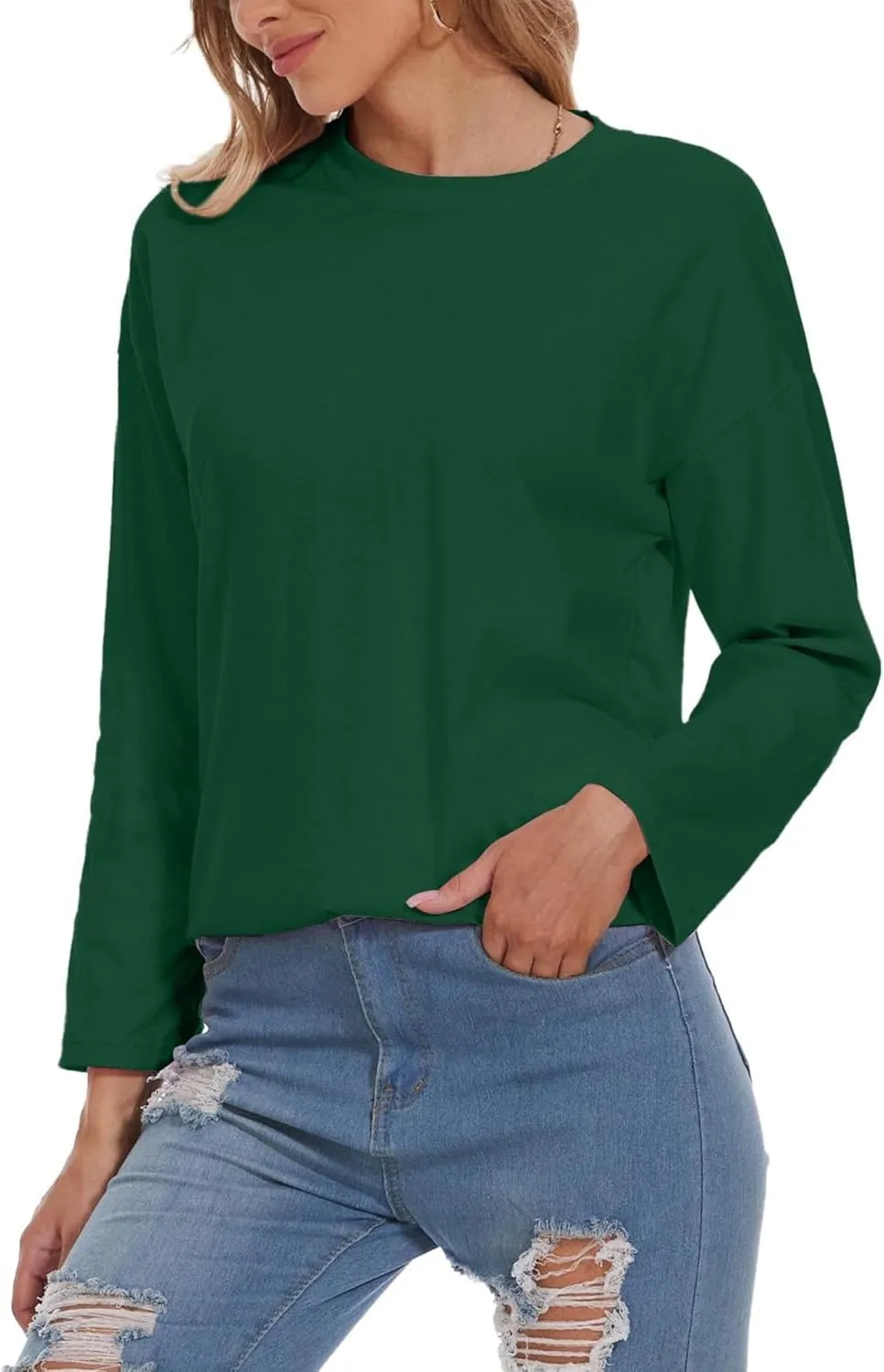 Women Oversized Crew Neck T-Shirts Loose Long Sleeve Tunic Top 2024 Comfy Cozy Cotton Lounge Tees