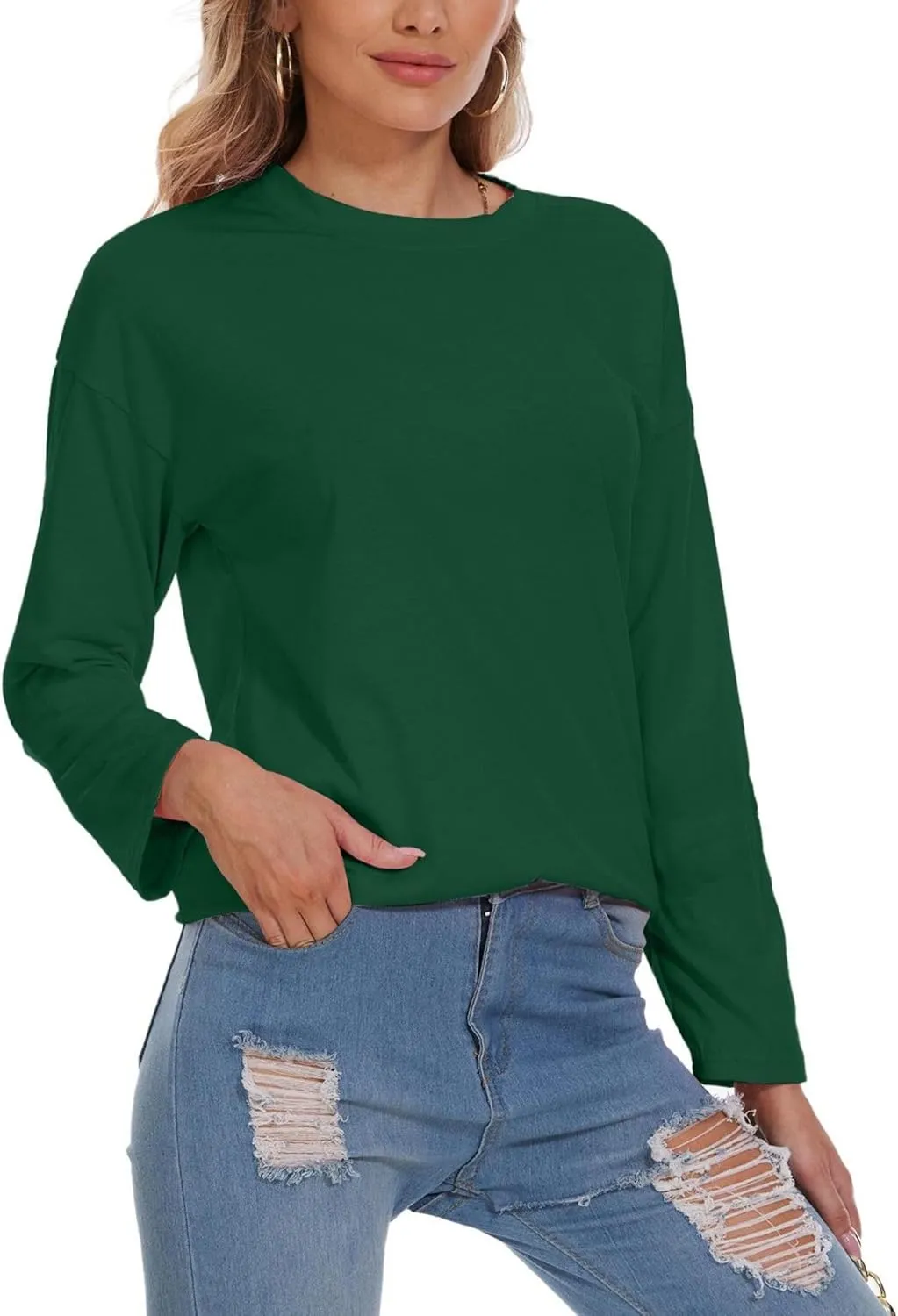 Women Oversized Crew Neck T-Shirts Loose Long Sleeve Tunic Top 2024 Comfy Cozy Cotton Lounge Tees