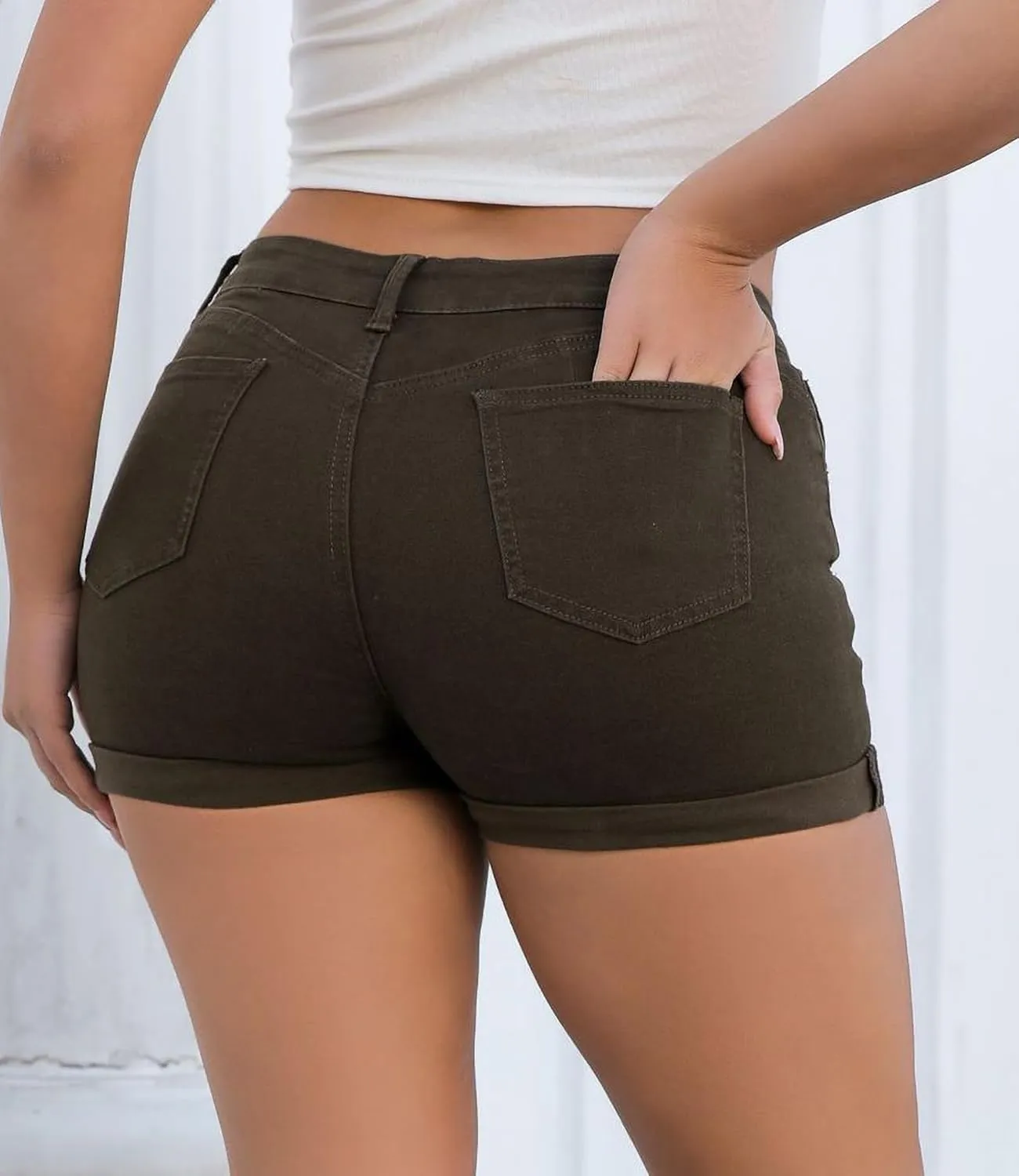 Women Ripped Jean Shorts Stretchy Distressed Denim Shorts with Pockets