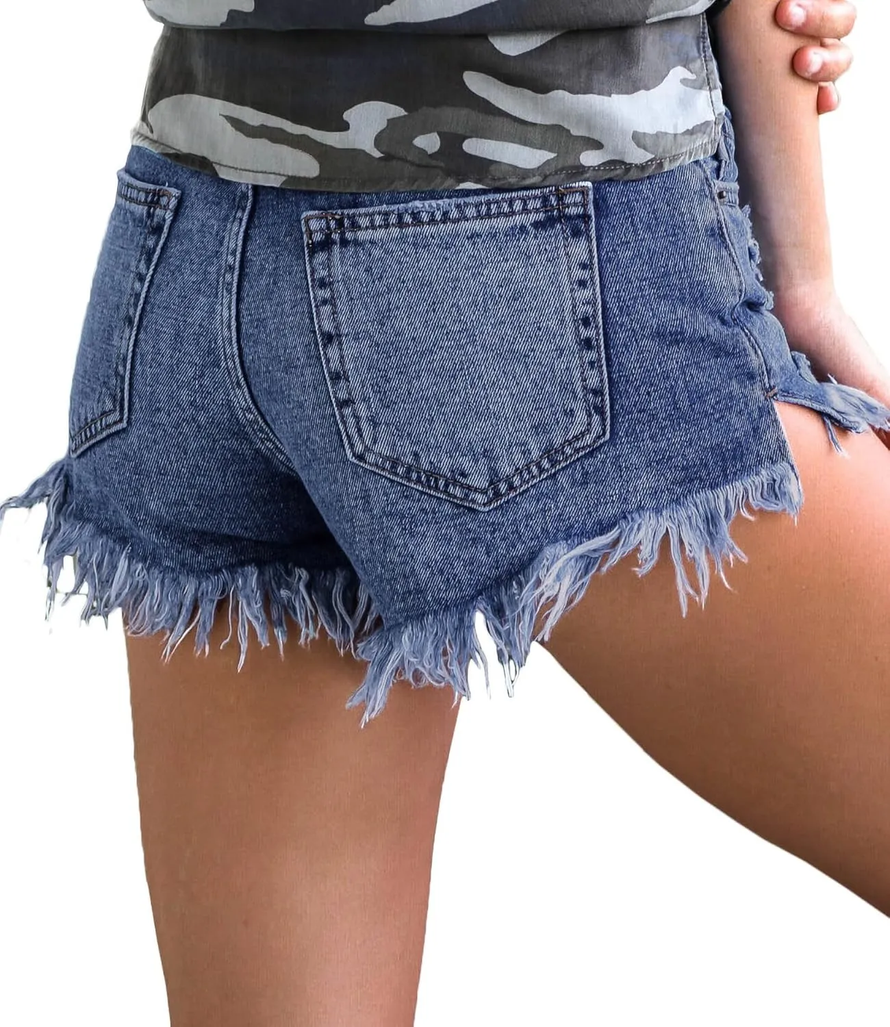 Women Ripped Jean Shorts Stretchy Distressed Denim Shorts with Pockets