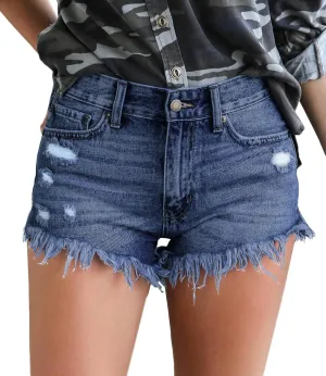 Women Ripped Jean Shorts Stretchy Distressed Denim Shorts with Pockets