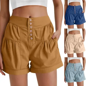 Women Short Jeans High Waist Summer Straight Leg Denim Shorts Solid Color Denim Shorts Pocket Ladies Cropped Trousers