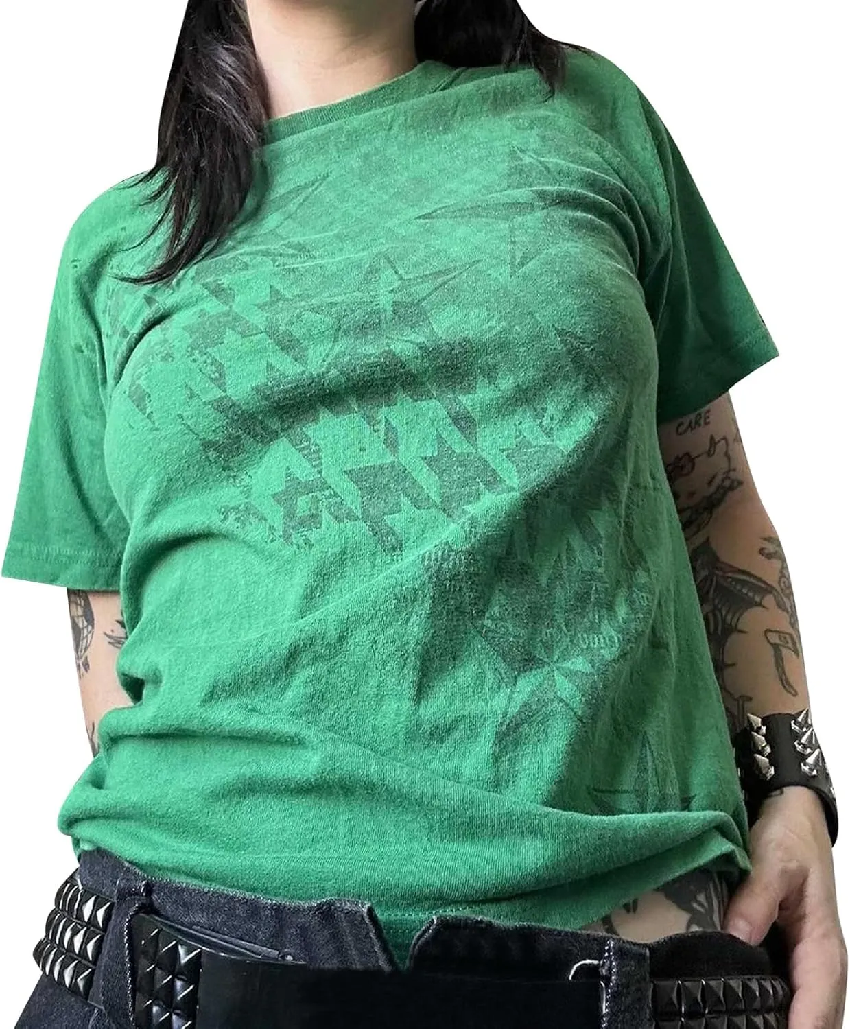 Women Vintage T-Shirt Casual Short Sleeve Round Neck Graphic Print Blouse Tee E-Girl Fairy Grunge Streetwear