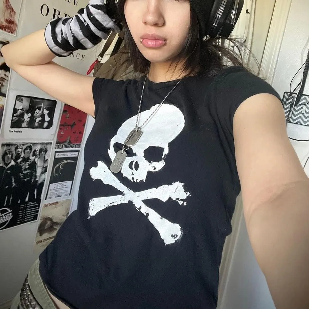 Women Vintage T-Shirt Casual Short Sleeve Round Neck Graphic Print Blouse Tee E-Girl Fairy Grunge Streetwear
