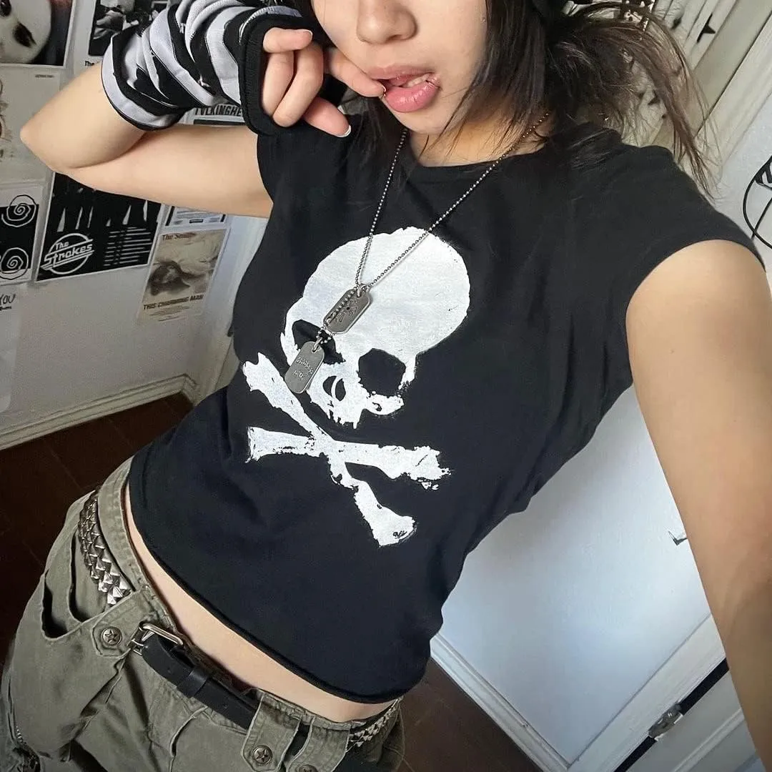 Women Vintage T-Shirt Casual Short Sleeve Round Neck Graphic Print Blouse Tee E-Girl Fairy Grunge Streetwear