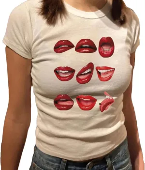 Women Y2k Graphic Baby Tee Cute Aesthetic Shirt Short Sleeve Crew Neck Tshirt 00s Retro Crop Top Coquette Streetwear