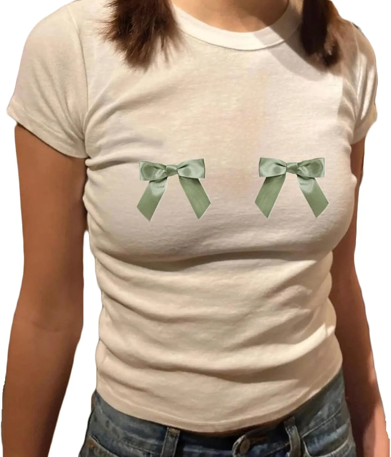 Women Y2k Graphic Baby Tee Cute Aesthetic Shirt Short Sleeve Crew Neck Tshirt 00s Retro Crop Top Coquette Streetwear