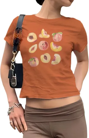Women Y2k Graphic Baby Tee Cute Aesthetic Shirt Short Sleeve Crew Neck Tshirt 00s Retro Crop Top Coquette Streetwear