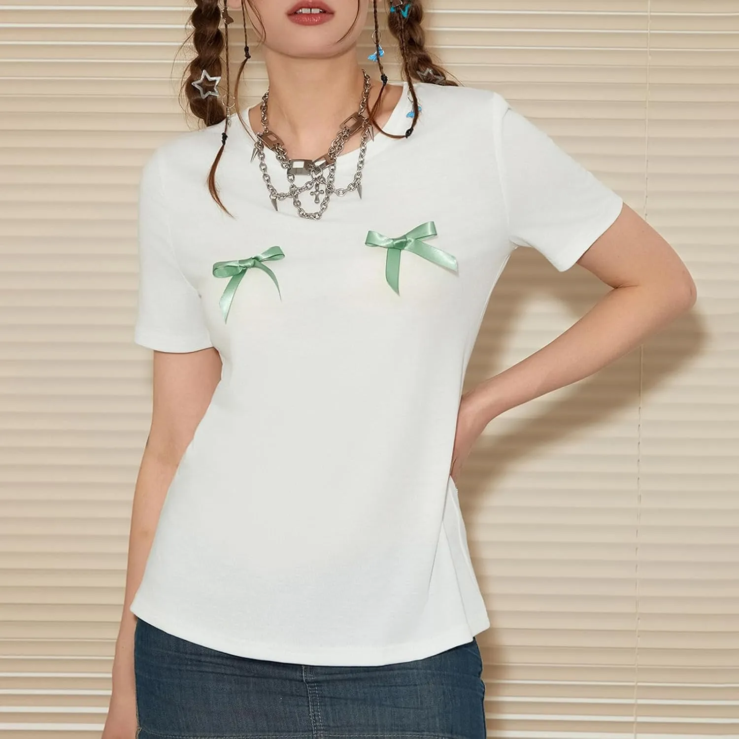 Women Y2k Graphic Baby Tee Cute Aesthetic Shirt Short Sleeve Crew Neck Tshirt 00s Retro Crop Top Coquette Streetwear