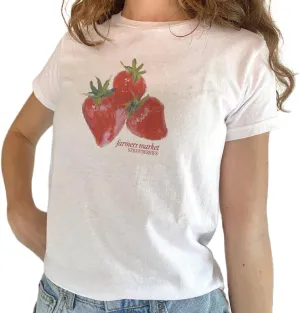 Women Y2k Graphic Baby Tee Cute Aesthetic Shirt Short Sleeve Crew Neck Tshirt 00s Retro Crop Top Coquette Streetwear