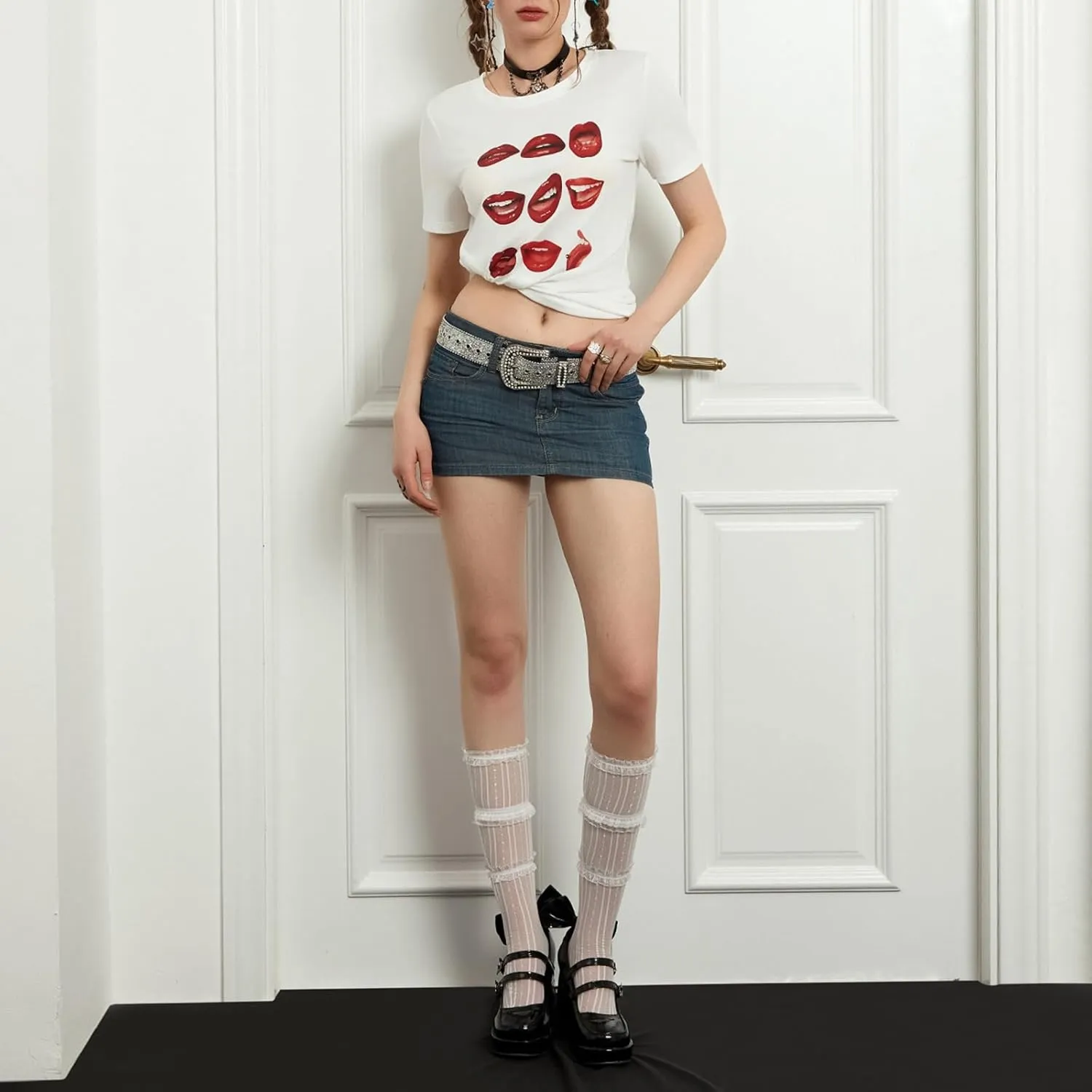 Women Y2k Graphic Baby Tee Cute Aesthetic Shirt Short Sleeve Crew Neck Tshirt 00s Retro Crop Top Coquette Streetwear