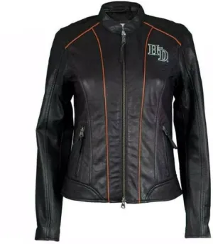 Women’s Black HD Classic Leather Motorcycle Jacket, Biker Jacket for Ladies with Side Laces