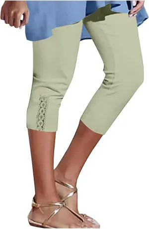Womens Capri Leggings for Summer Casual Stretch High Waist Leggings Under Dress Lightweight Soft Capris Cropped Pants