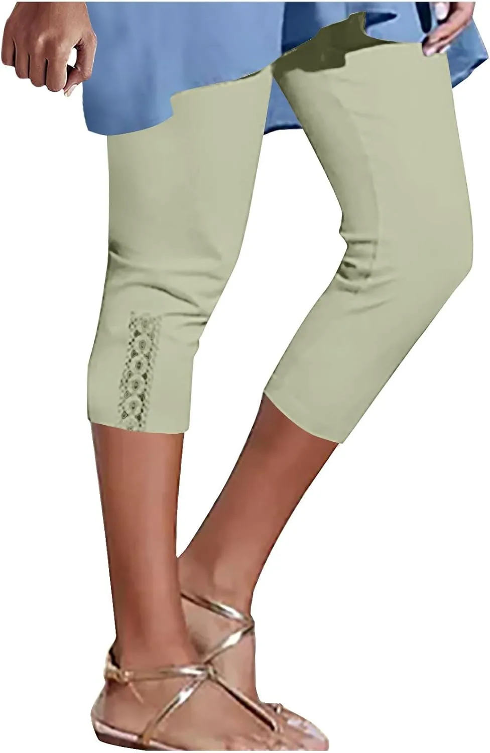 Womens Capri Leggings for Summer Casual Stretch High Waist Leggings Under Dress Lightweight Soft Capris Cropped Pants