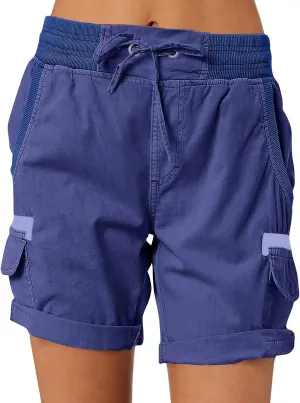 Womens Cargo Shorts 2025 Summer Casual Elastic High Waisted Drawstring Shorts Dressy Cotton Short Pants with Pocket