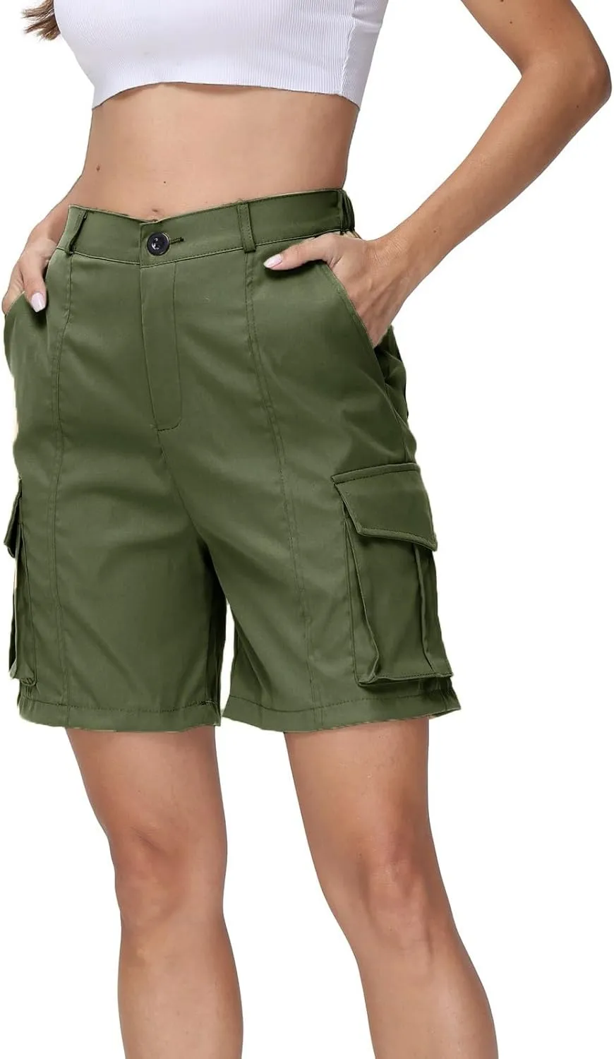 Womens Cargo Shorts 2025 Summer Casual Elastic High Waisted Drawstring Shorts Dressy Cotton Short Pants with Pocket