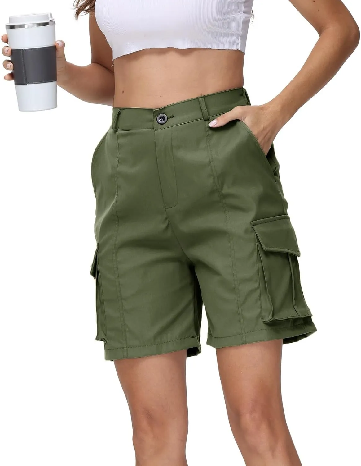 Womens Cargo Shorts 2025 Summer Casual Elastic High Waisted Drawstring Shorts Dressy Cotton Short Pants with Pocket