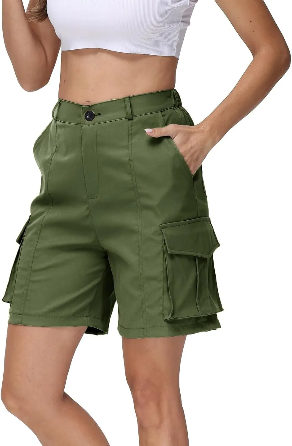 Womens Cargo Shorts 2025 Summer Casual Elastic High Waisted Drawstring Shorts Dressy Cotton Short Pants with Pocket