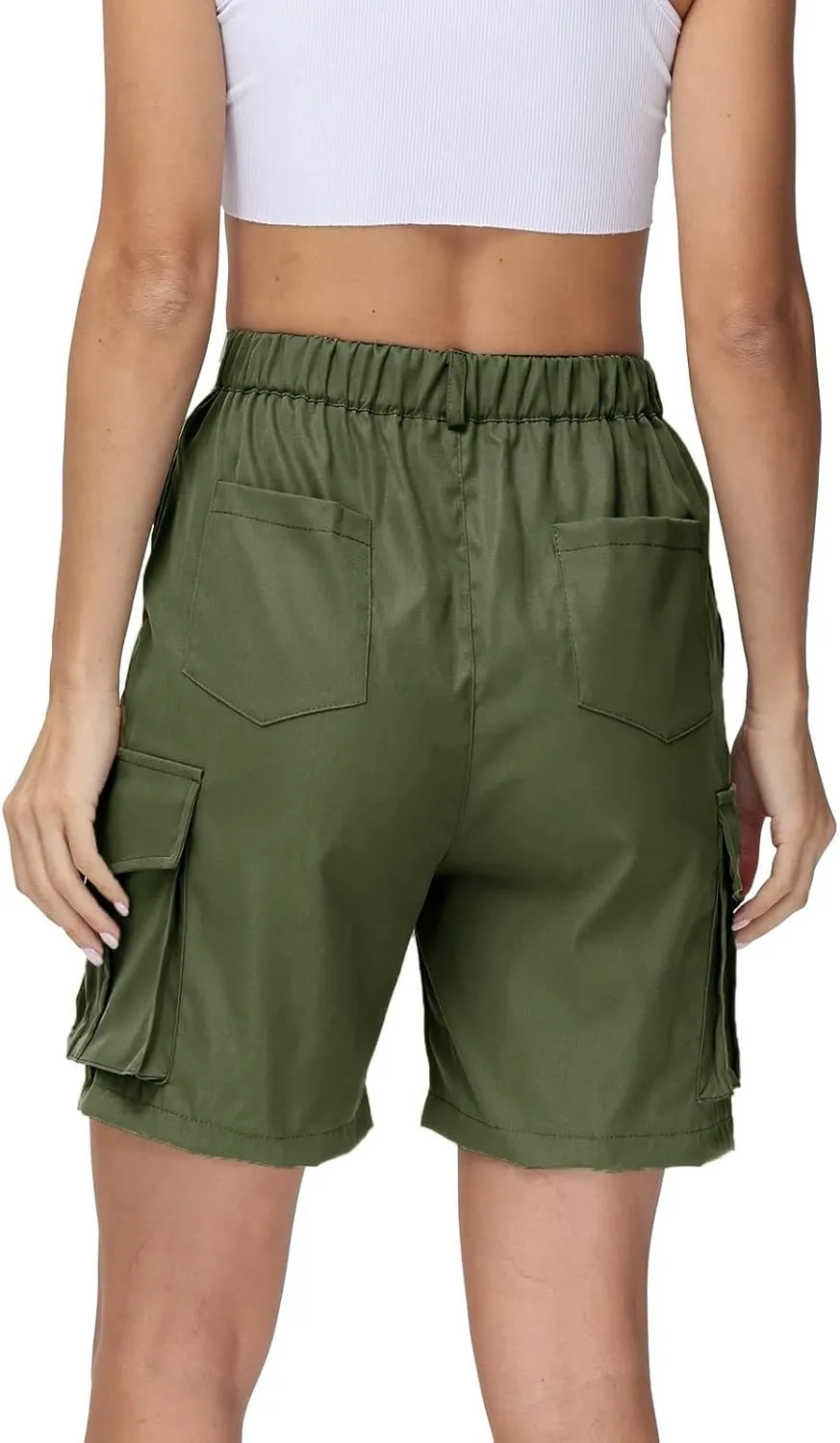 Womens Cargo Shorts 2025 Summer Casual Elastic High Waisted Drawstring Shorts Dressy Cotton Short Pants with Pocket