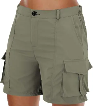 Women's Cargo Shorts Casual Quick Dry Lightweight High Waisted Button Shorts with Pockets Summer Outdoor Hiking Outfit