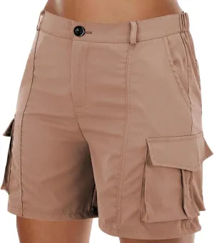 Women's Cargo Shorts Casual Quick Dry Lightweight High Waisted Button Shorts with Pockets Summer Outdoor Hiking Outfit