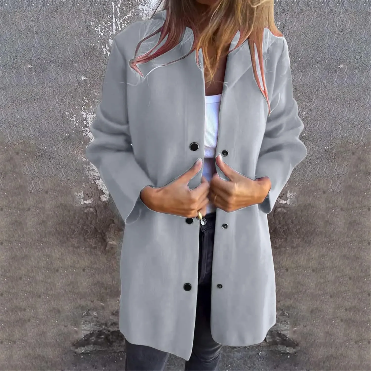 Womens Casual Hooded Jacket Long Sleeve Single Breasted Trench Coat Solid Color Button Up Cardigan Sweaters