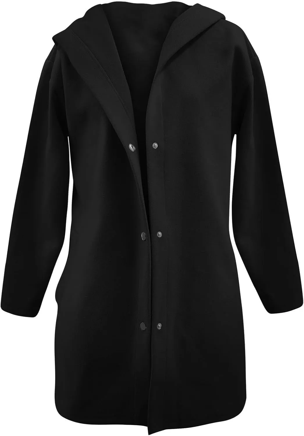 Womens Casual Hooded Jacket Long Sleeve Single Breasted Trench Coat Solid Color Button Up Cardigan Sweaters