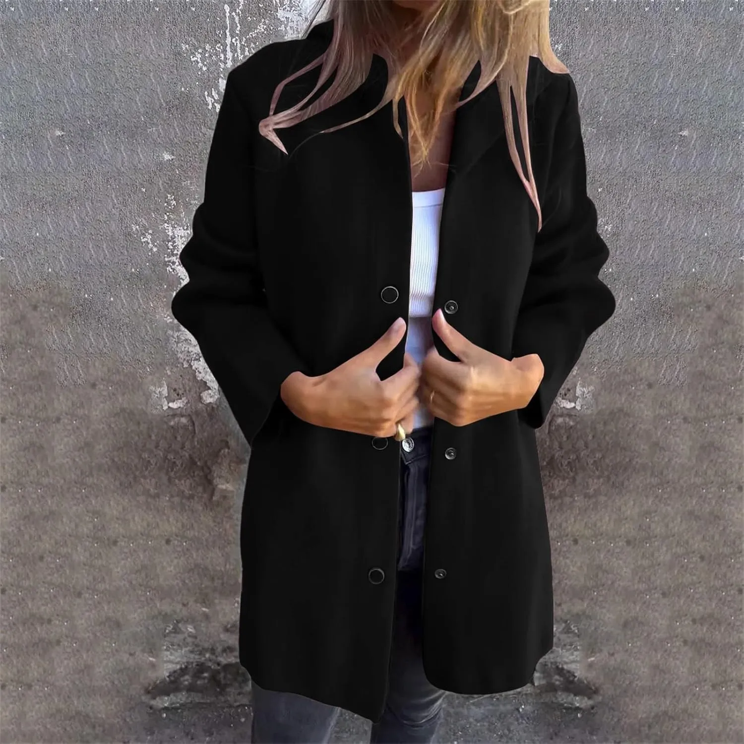 Womens Casual Hooded Jacket Long Sleeve Single Breasted Trench Coat Solid Color Button Up Cardigan Sweaters