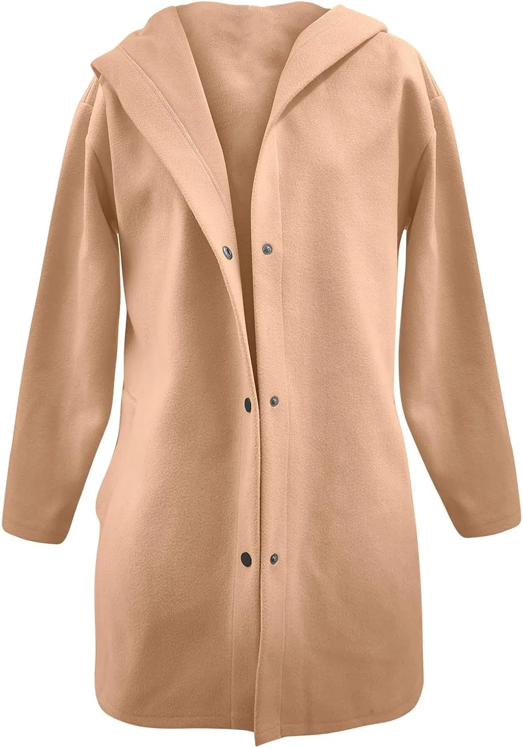 Womens Casual Hooded Jacket Long Sleeve Single Breasted Trench Coat Solid Color Button Up Cardigan Sweaters